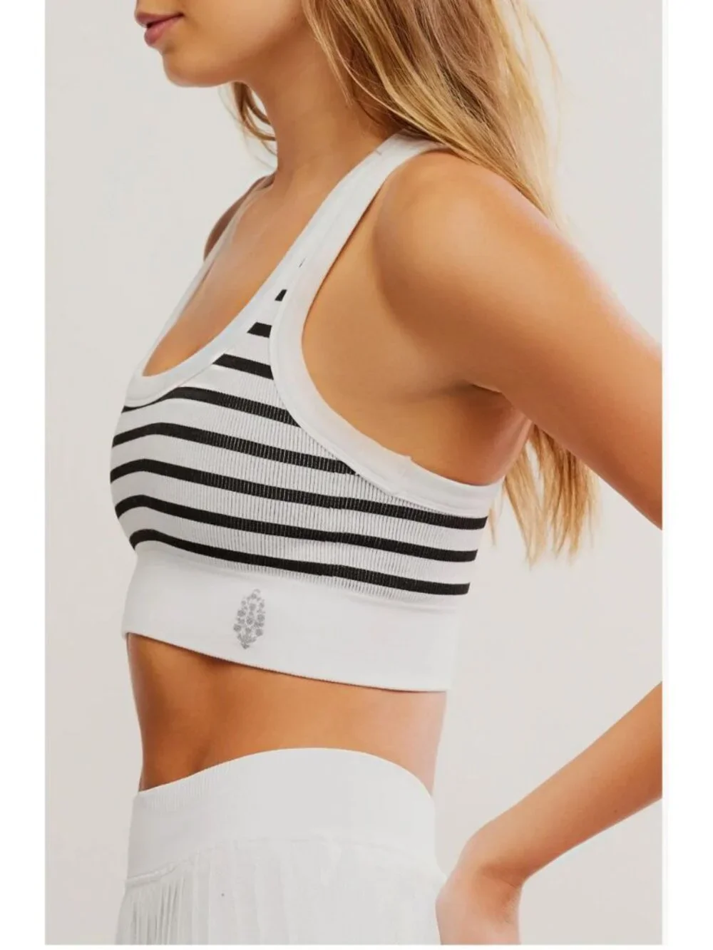 Free People FP Movement Go To Striped Sports Bra Black White M/L NWT